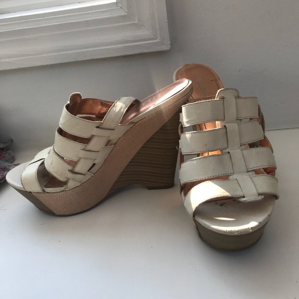 BCBGeneration white wedged sandals
